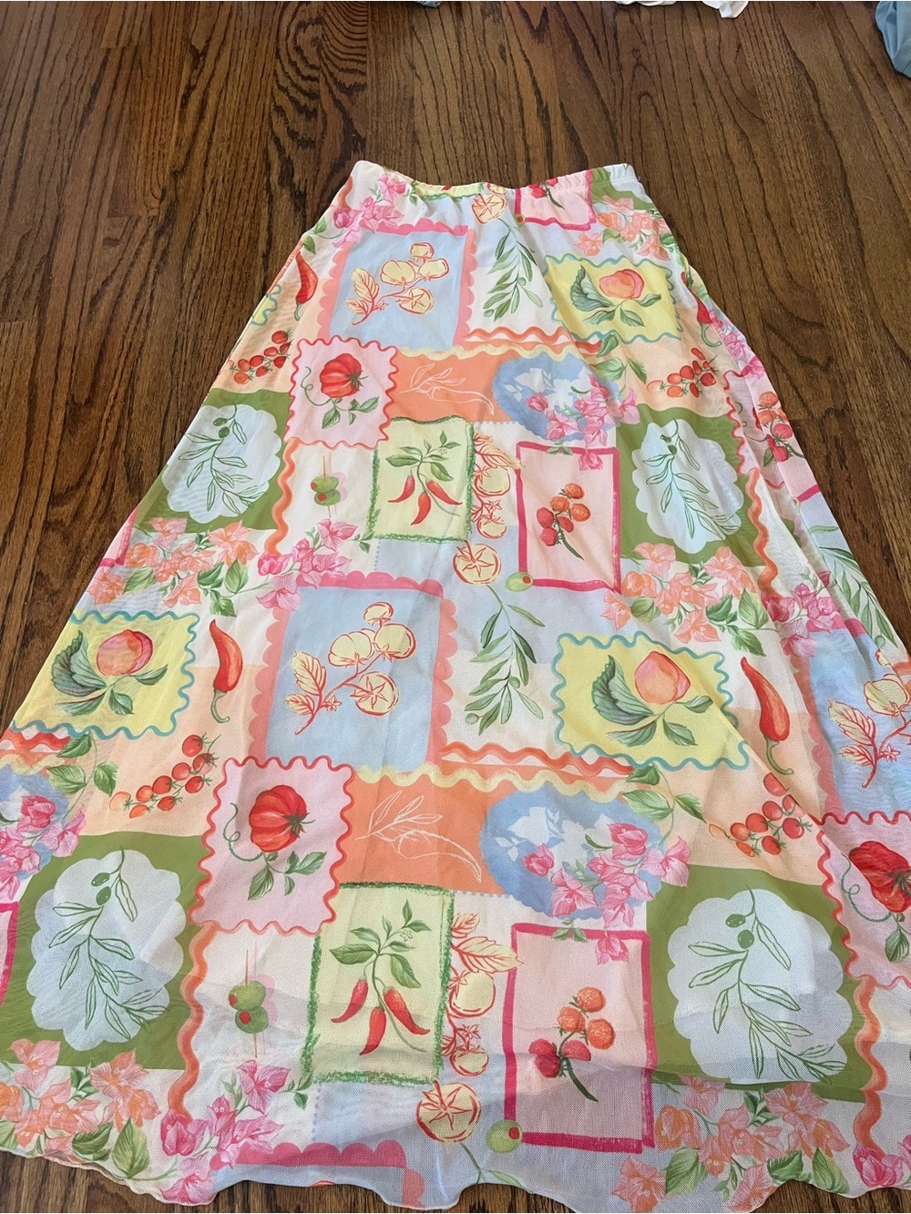 See You Monday Pastel Patchwork Floral Maxi Skirt in Pink, Green & Blue